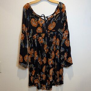Patrons of Peace Black Tunic with Orange Floral Maxi Dress NWT Size Medium